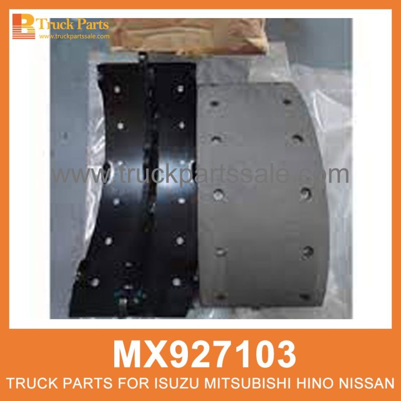Lined Shoe Set Rear 120 mm width set of 4 pcs MX927103 for Mitsubishi truck Juego de zapatos forrado trasero